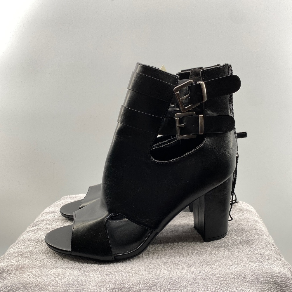 George Women's Shoes Size 10 Black Wide Heels Rear Zipper NWT Open Toe